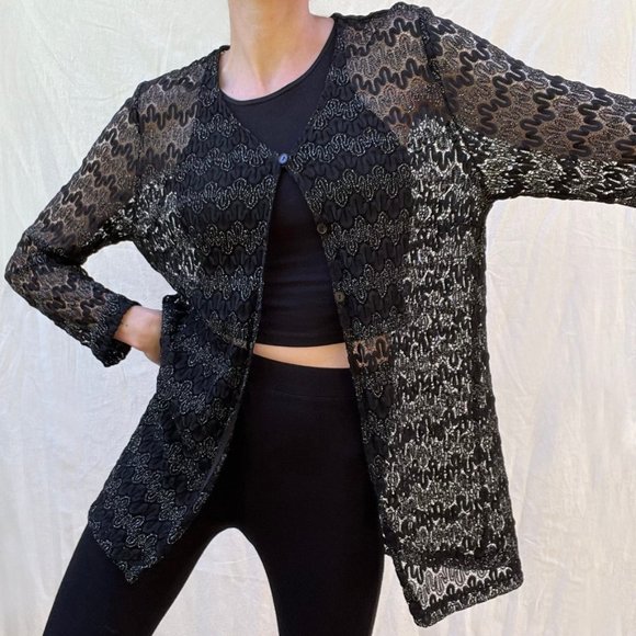 Vintage long black lacy cardigan - Picture 3 of 7